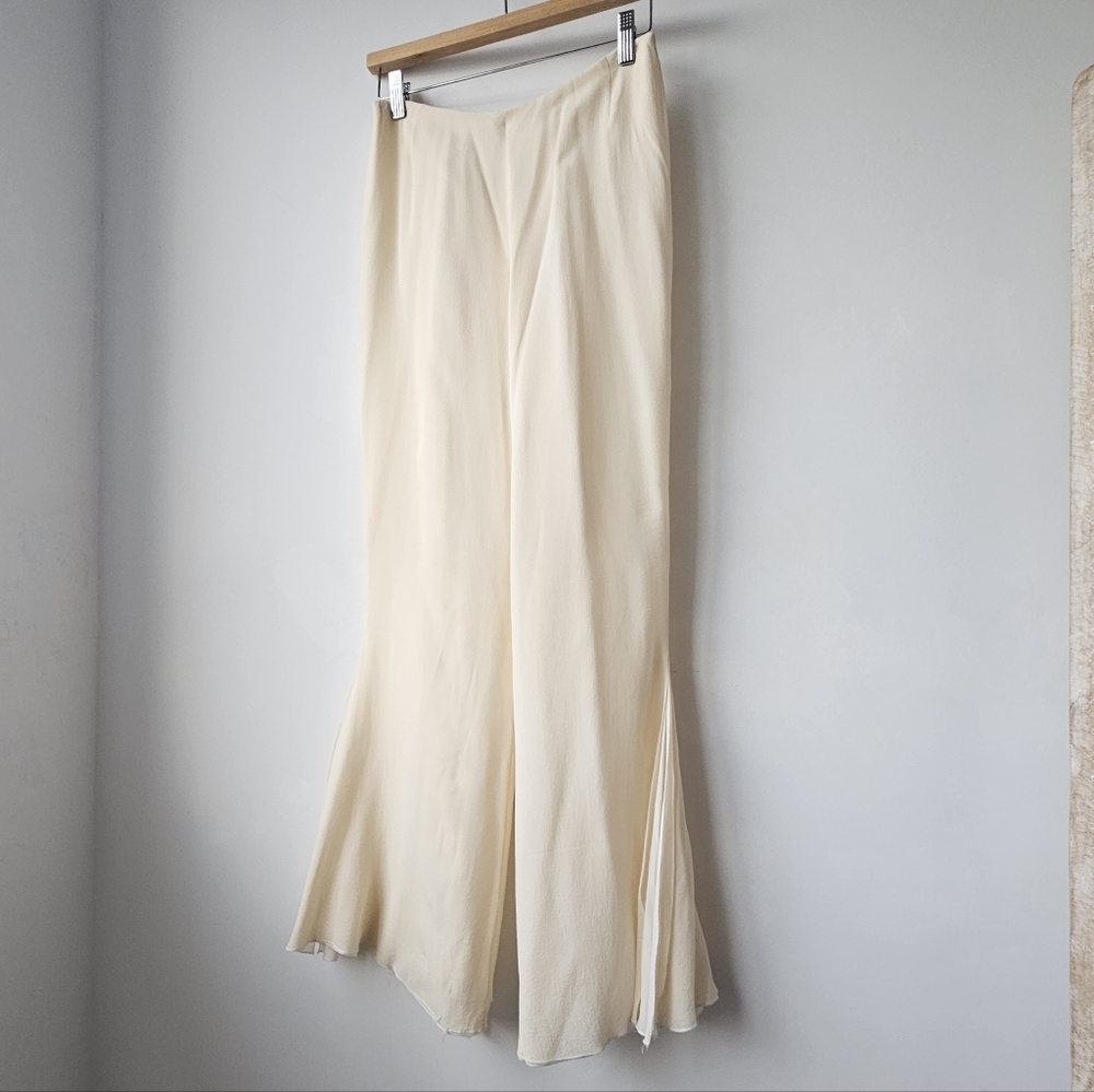 AKRIS Cream Side Slit Layered Silk High Waist Flowey Pants - Picture 3 of 16